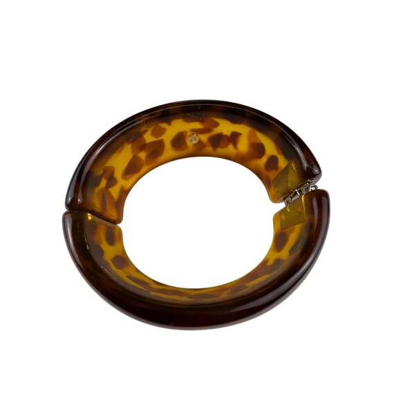 Kenneth Lane Womens Tortoise Resin Hinged Bangle Bracelet Bold Unique Design - Picture 3 of 5